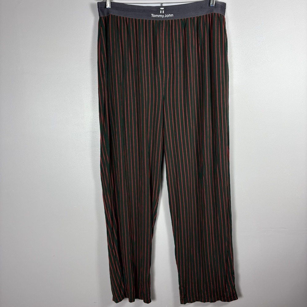Tommy John Men's 2XL Green Red Striped Elastic Waist Pull On Lounge Pajama Pants